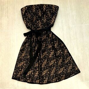 NWOT Beautiful Ann Taylor LOFT Black Lace w/ Beige Satin Lining Strapless Dress